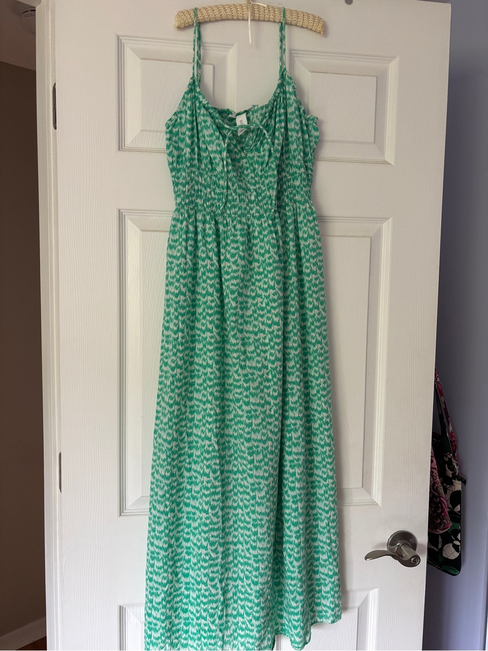 H&M Sea Foam Green & White Spaghetti Strap Midi Summer Dress